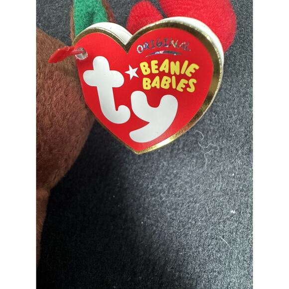 Trimmings Brown Moose TY Beanie Babies Red Antlers Red Green Feet 2007 Retired - Picture 8 of 10
